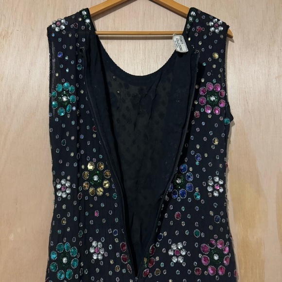 Vintage French Collezioni Black Allover Silk Sequined Sleeveless Dress - Picture 8 of 9